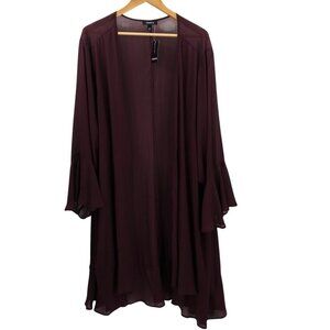 Torrid Sheer Open Front Duster Kimono Bell Sleeve Ruffle Size 5X/6X Witchy Wine